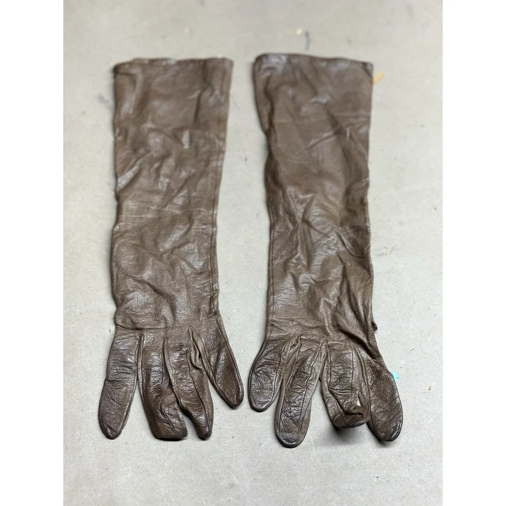 Vintage Saks Fifth Avenue French Leather Opera Gloves Brown Size 5.5